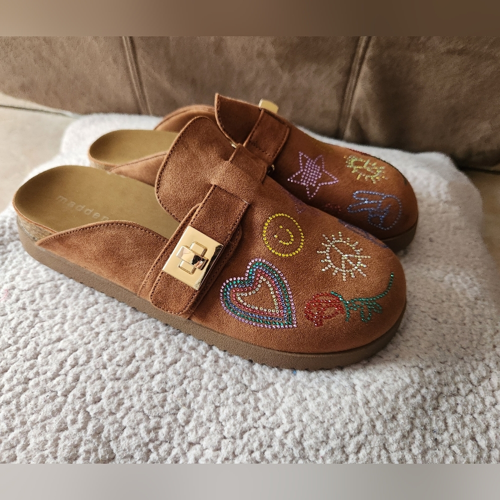 Madden Girl Brown Kids Slippers with Colorful Embroidery